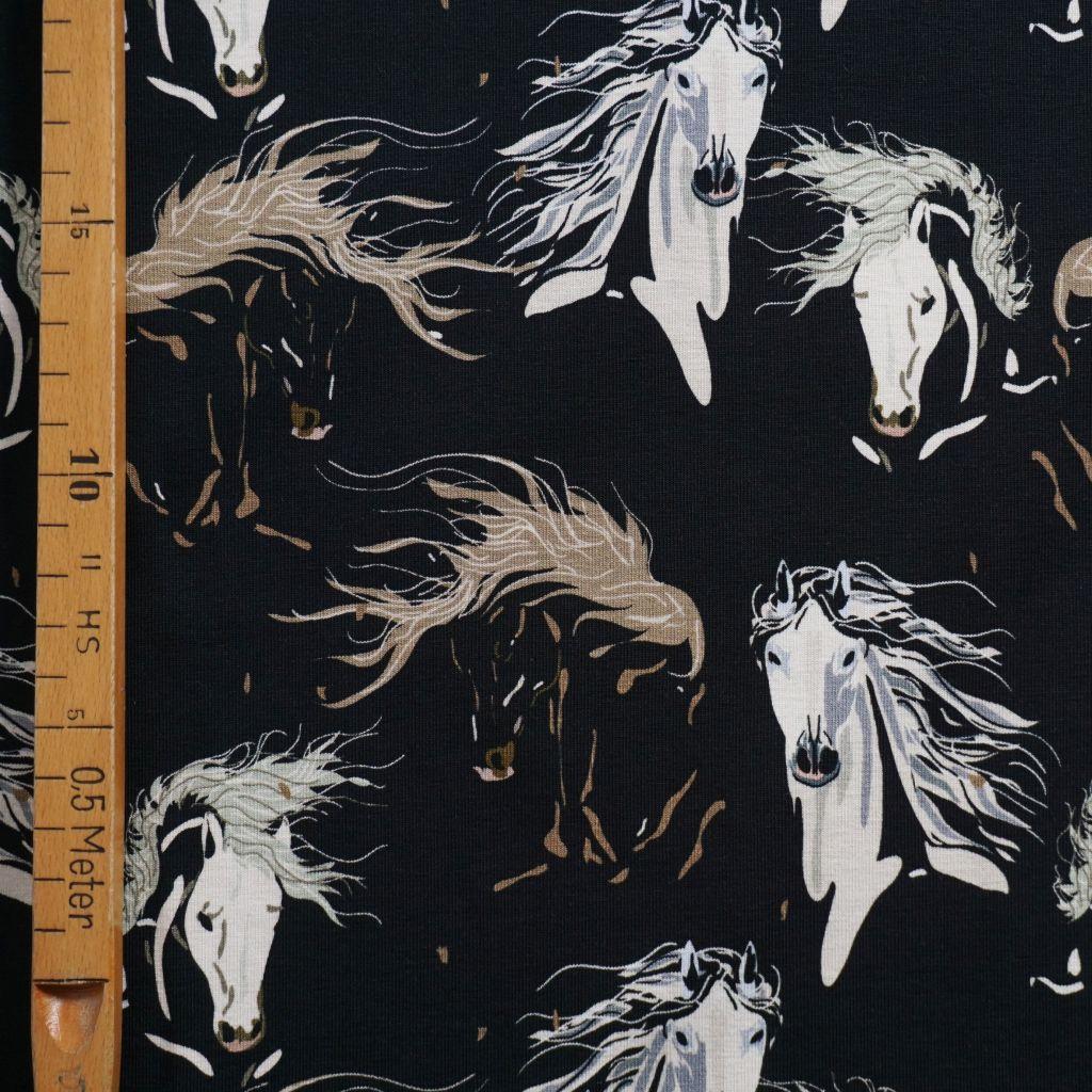 Baumwolljersey Pferde schwarz braun – FVJ